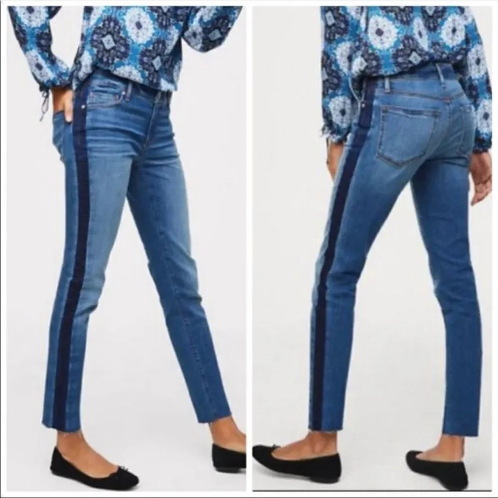 Loft Two Tone Striped Skinny Jeans